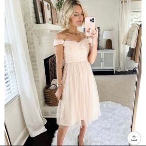maniju New With Tag soft pink tulle ballet of the shoulder blush dress Boho S